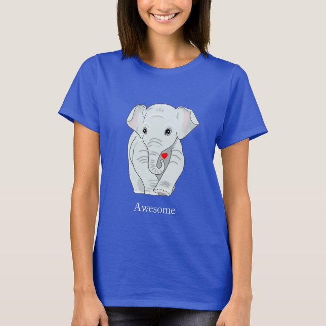 Cute Young Elephant Holding a Heart T-Shirt (Front)