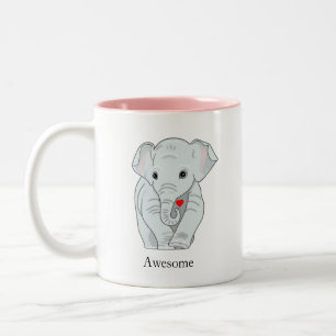 Cute Young Elephant Holding a Heart Two-Tone Coffee Mug