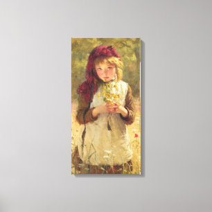 Cute Young Girl Holding Yellow Buttercup Flowers Canvas Print
