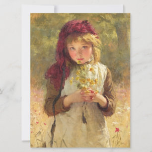 Cute Young Girl Holding Yellow Buttercup Flowers Card