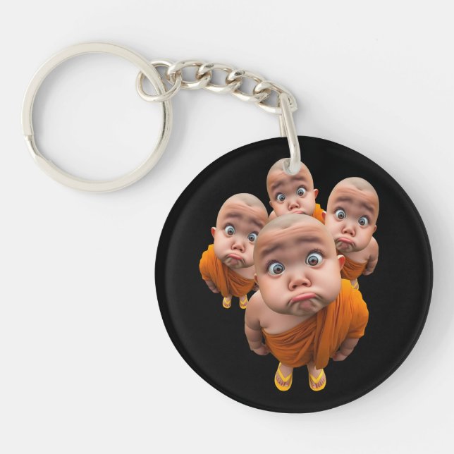 Cute Young Monk Minimalist Orange Robe  Keychain (Front)
