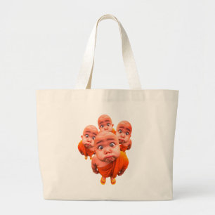 Cute Young Monk Minimalist Orange Robe Large Tote Bag