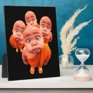 Cute Young Monk Minimalist Orange Robe  Plaque