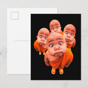 Cute Young Monk Minimalist Orange Robe Postcard