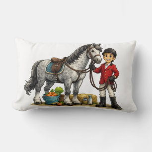 Cute Young Rider With Dapple Grey Horse Art Lumbar Pillow