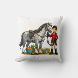 Cute Young Rider With Dapple Grey Horse Art Throw Pillow