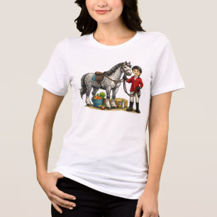 Cute Young Rider With Dapple Grey Horse Art Tri-Blend Shirt