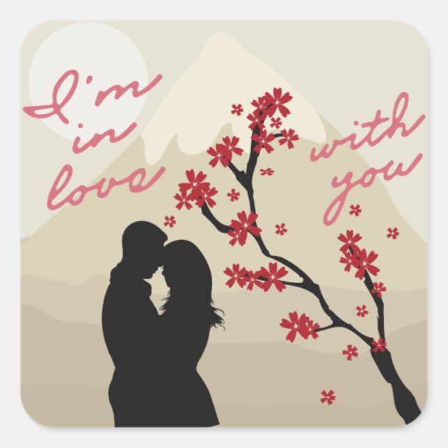 Cute young romantic couple in love, love story square sticker (Front)
