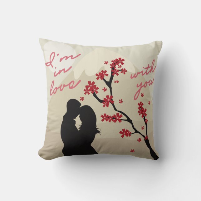 Cute young romantic couple in love, love story throw pillow (Front)