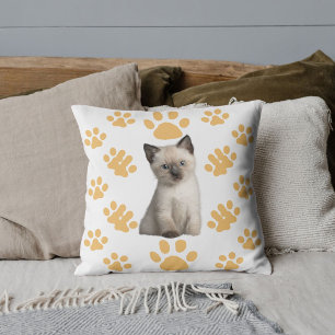 Cute Young Siamese Cat White Beige Personalized Throw Pillow