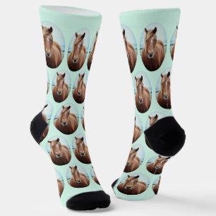Cute Your Horse Photo Mint Green Oval Pet Custom Socks