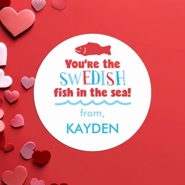 Cute You're the Swedish Fish Valentine Day  Classic Round Sticker (Creator Uploaded)
