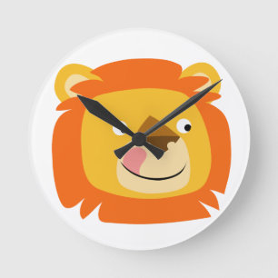 Cute Yummy Cartoon Lion Round Clock