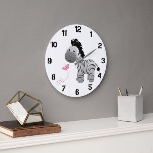 Cute Zebra and Butterfly Nursery Large Clock