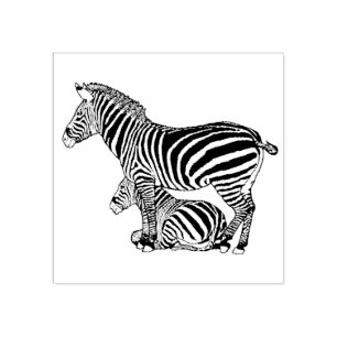 Cute Zebra and Foal Line Drawing Rubber Stamp