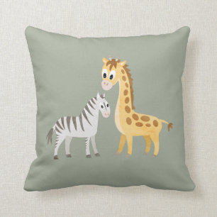 Cute Zebra and Giraffe Safari Baby Throw Pillow