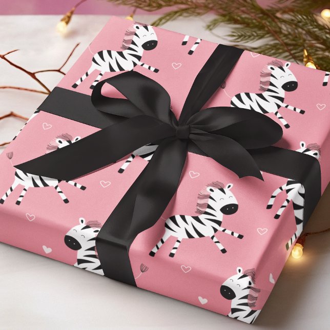 Cute Zebra Animal Girly Pink Pattern Wrapping Paper (Creator Uploaded)