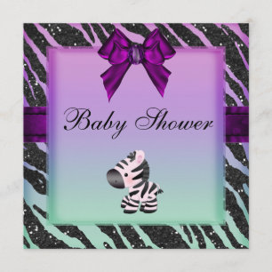 Cute Zebra & Animal Print Glitter Baby Shower Invitation