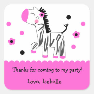Cute Zebra Birthday Party Favour sticker labels