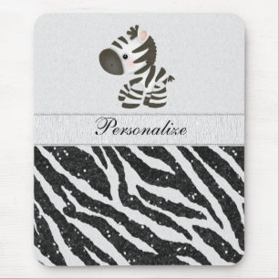Cute Zebra & Black Printed Glitter Animal Print Mouse Pad