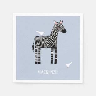 Cute Zebra Blue Party Napkins