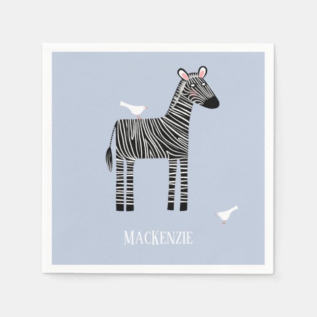 Cute Zebra Blue Party Napkins (Front)