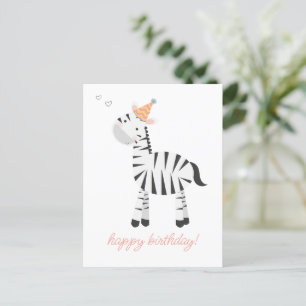 Cute Zebra Cartoon - Kids Birthday Postcard