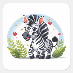 Cute zebra cartoon square sticker
