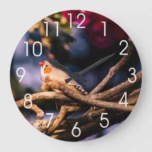 Cute Zebra Finch On Twigs Large Clock