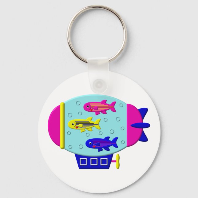 Cute Zebra Fish in a Zeppelin Keychain (Front)