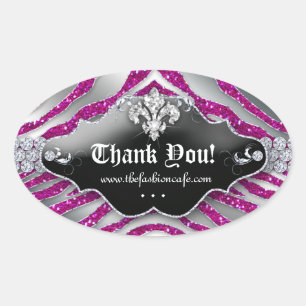 Cute Zebra Fleur de lis Glitter Hot Pink Oval Sticker