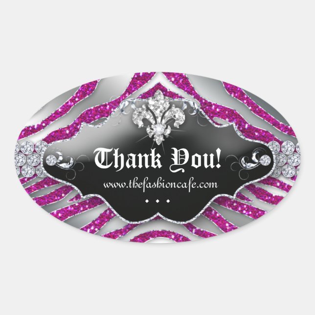 Cute Zebra Fleur de lis Glitter Hot Pink Oval Sticker (Front)