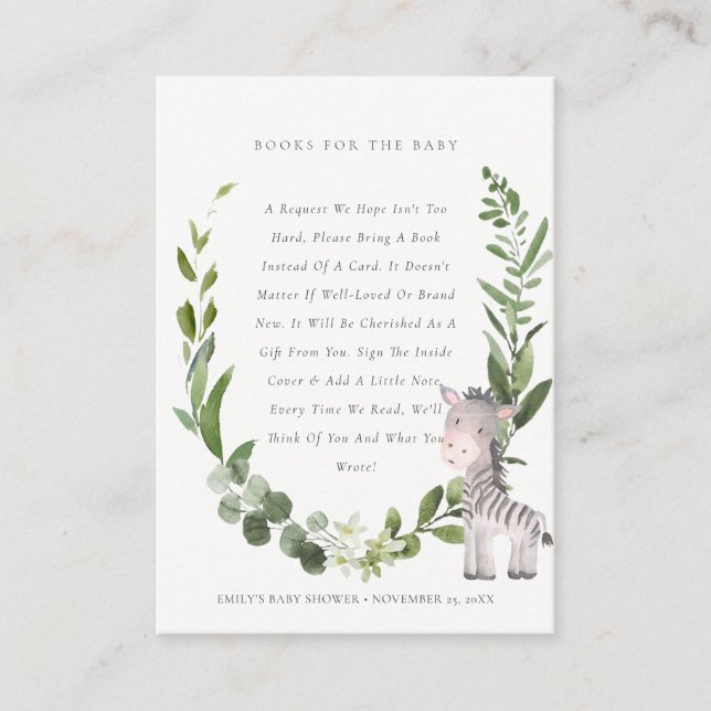 Cute Zebra Foliage Books for Baby Shower Enclosure Card (Front)