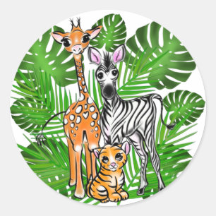 Cute zebra giraffe tiger jungle theme classic round sticker