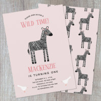 Cute Zebra Girl 1st Birthday Party Invitation