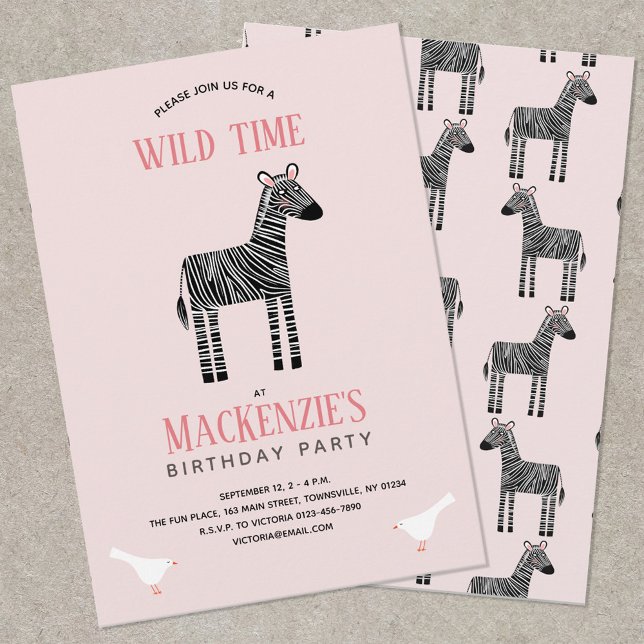 Cute Zebra Girl Birthday Party Invitation (Creator Uploaded)