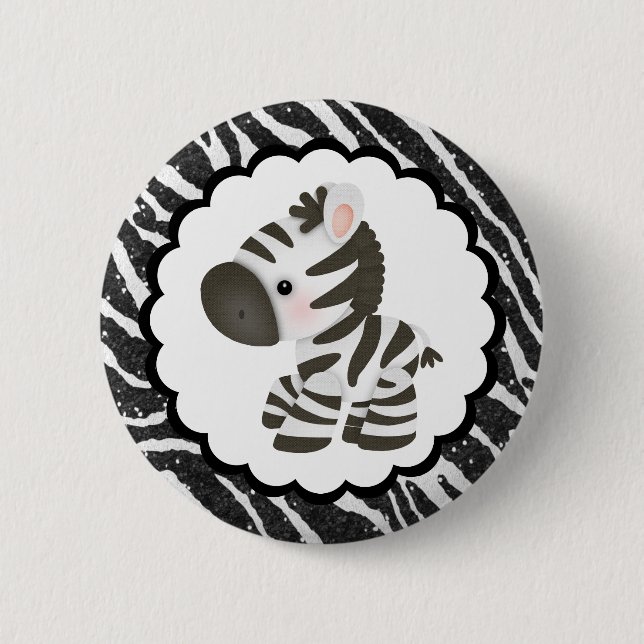 Cute Zebra & Glitter Animal Print 2 Inch Round Button (Front)