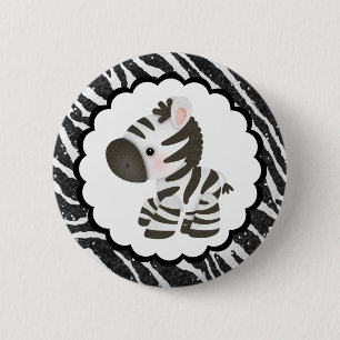 Cute Zebra & Glitter Animal Print 2 Inch Round Button