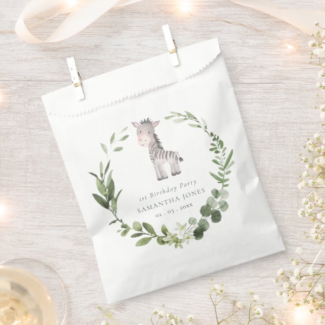 Cute Zebra Green Foliage Wreath Any Year Birthday  Favour Bag (Clipped)