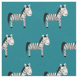 Cute Zebra Kid Baby Nursery Teal Fabric