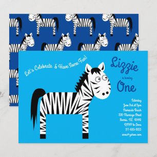 Cute Zebra Kids 1er anniversaire fêtes Invitations