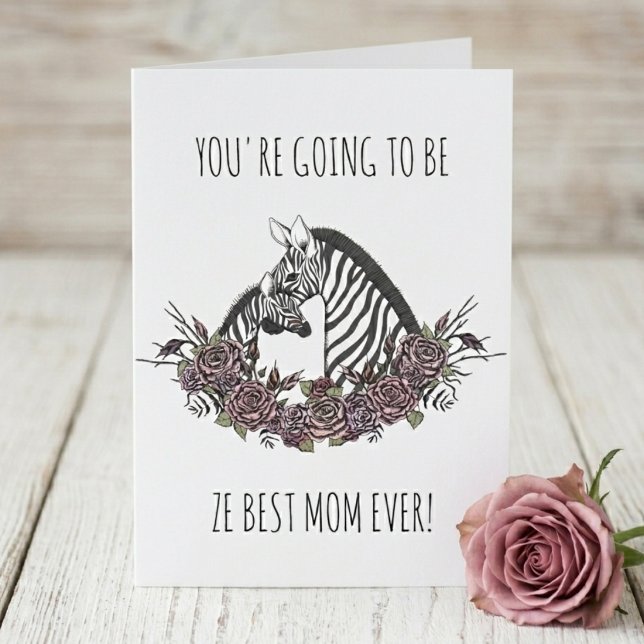Cute Zebra Mom-to-Be Congratulations Pregnancy Card (Cute Safari Wild Zebra Mommy and Baby Best Mom Ever Congratulations Pregnancy Card. Zebra Print Back)