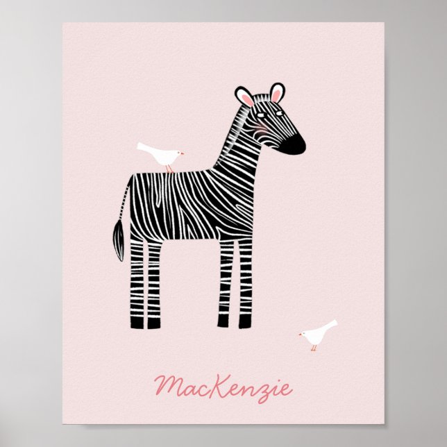 Cute Zebra Name Blush Pink Poster (Front)