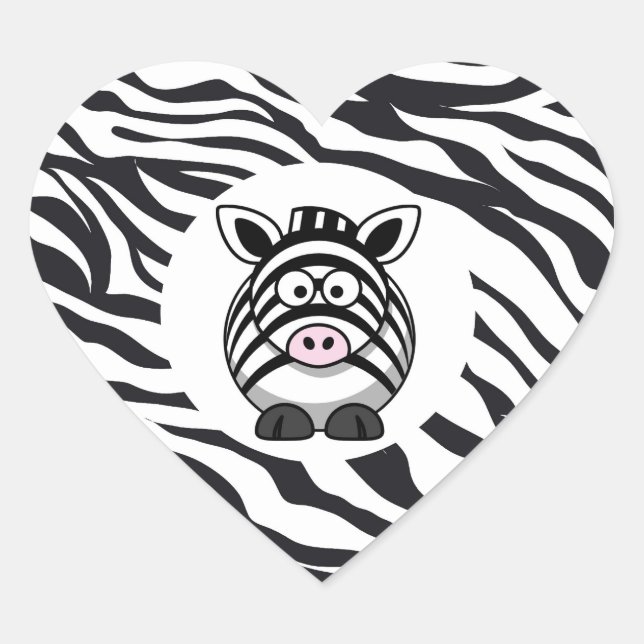 Cute Zebra on Zebra Print Zoo Animals Patterns Heart Sticker (Front)