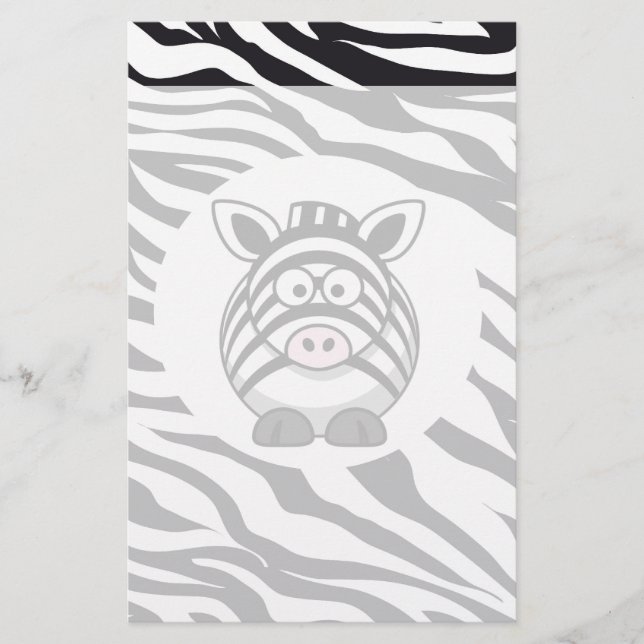 Cute Zebra on Zebra Print Zoo Animals Patterns Stationery (Front)