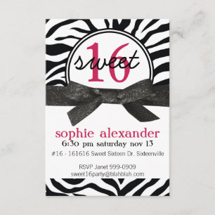 Cute Zebra Pattern Sweet 16 Party Invitation