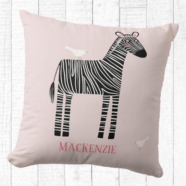 Cute Zebra Personalized Blush Pink Throw Pillow (Cute zebra personalized name blush pink throw pillow)