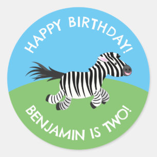 Cute zebra personalized cartoon birthday classic round sticker