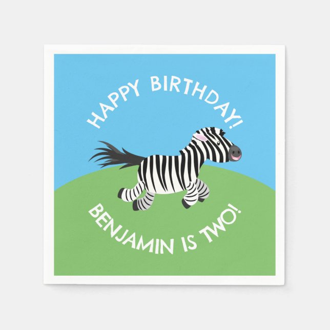 Cute zebra personalized cartoon birthday napkin (Front)