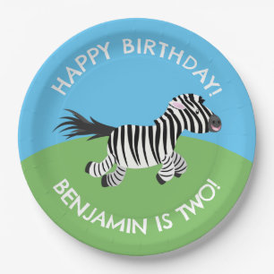 Cute zebra personalized cartoon birthday paper plate